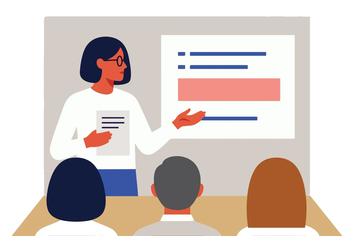 Formatrice présentant un support devant un groupe de collaborateurs